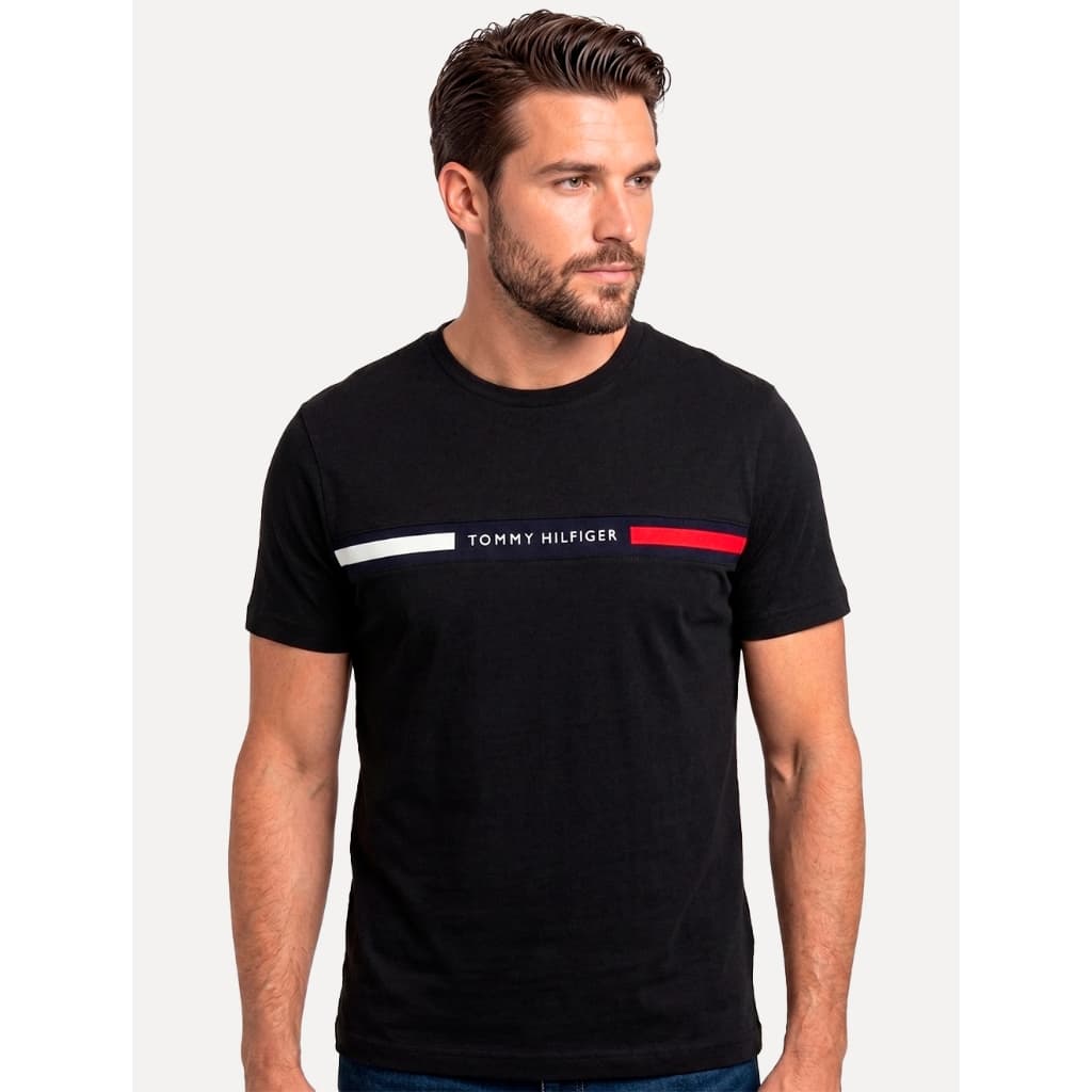Camiseta Tommy Hilfiger Original Masculina Chest Insert Logo Preta
