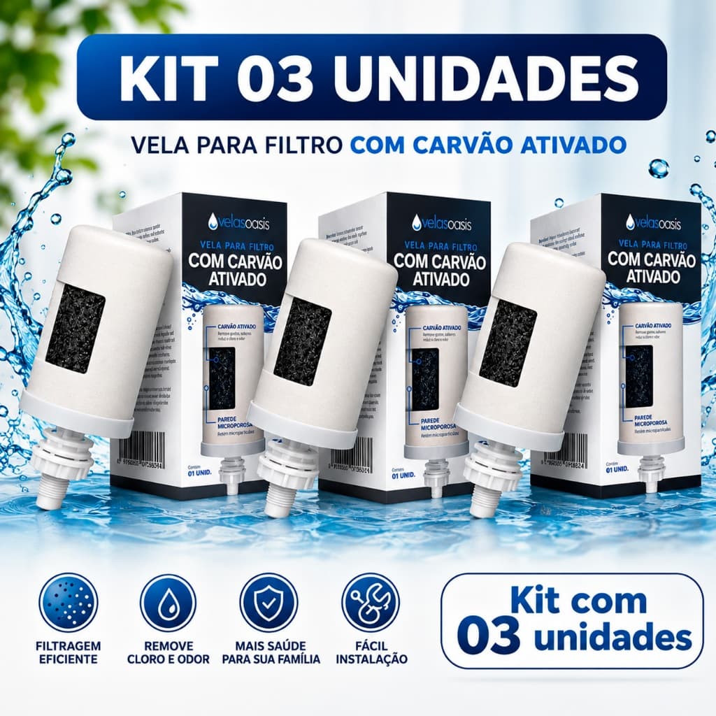 03 Velas Para Filtro De Barro CARVÃO ATIVADO Para Todos Filtros Filtragem Rápida ENVIO IMEDIATO