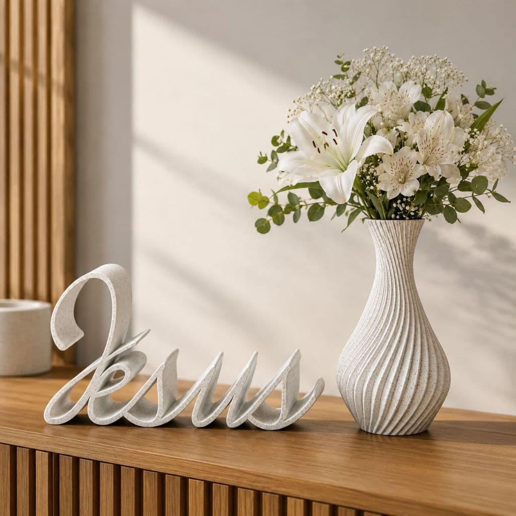 Letreiro Decorativo Jesus e Vaso Minimalista Elegante | Escolha individuais ou kit