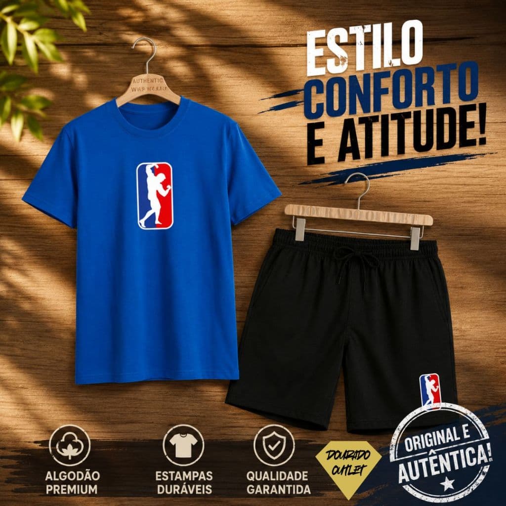 kit Camiseta Masculino Streetwear 100% Algodão e Short tactel Estampada FIT Camisa Unissex Premium