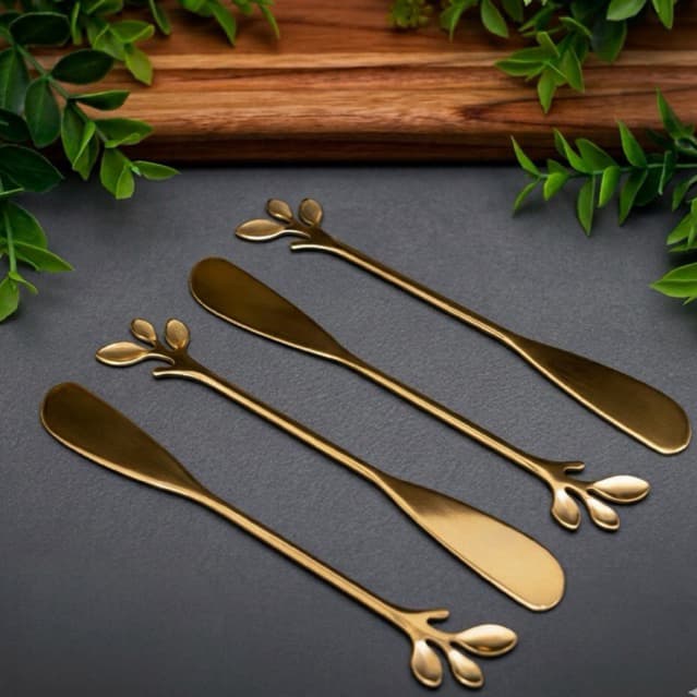 Kit Espátulas para Manteiga Patês Leaf (6 Peças) Dourada ou Prata