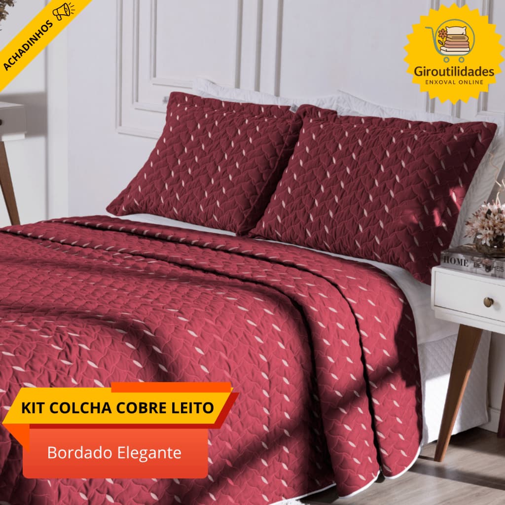Colcha Cobre Leito Bordado Luxo Solteiro Casal Queen King + Porta Travesseiro Jogo de Cama Elegante