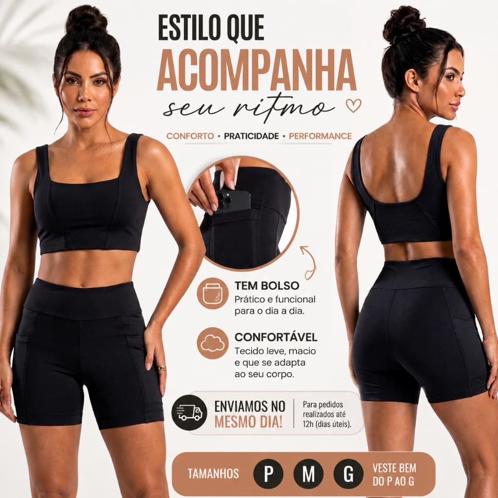 Conjunto Fitness Alta compressão Roupa Feminino Fitness Academia Qualidade Confortável Treino