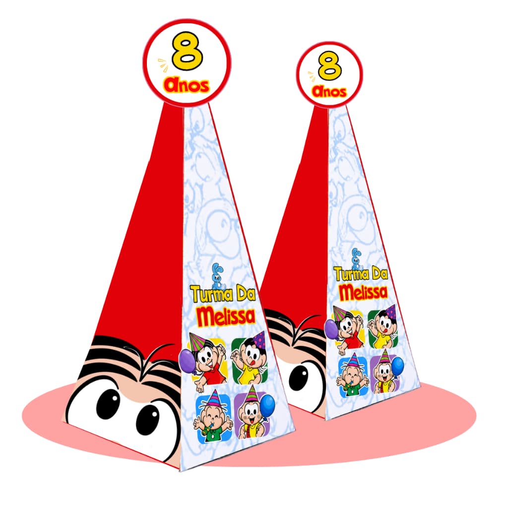 Envio Imediato Kit com Lembrancinhas Personalizadas Caixa Pirâmide P/ Festa Tema Turma Da Monica