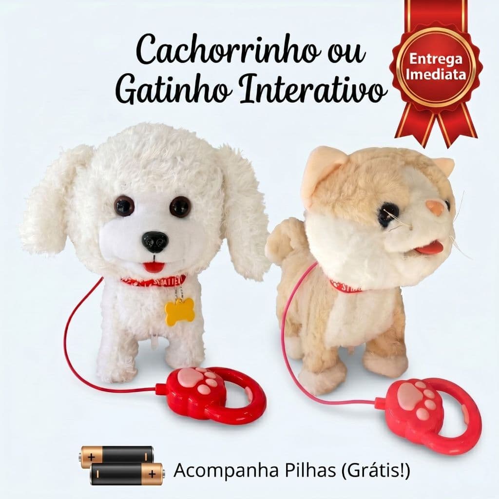 Cachorrino e Gatinho Interatativo Late e Mia  Realista com comandos por controle e toque