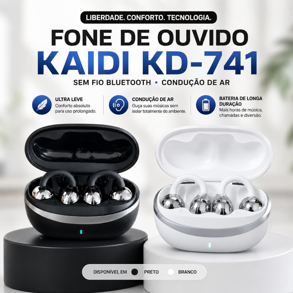 Fone De Ouvido Sem Fio Bluetooth Kaidi KD-741 | Condução de Ar | Ultra Leve | Conforto Premium
