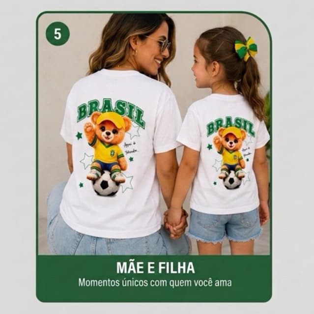 Kit 2 T-shirt Feminina Teddy Brasil Estampa Urso Brasil Premium Algodão Look Casual Moda Fashion Tendência