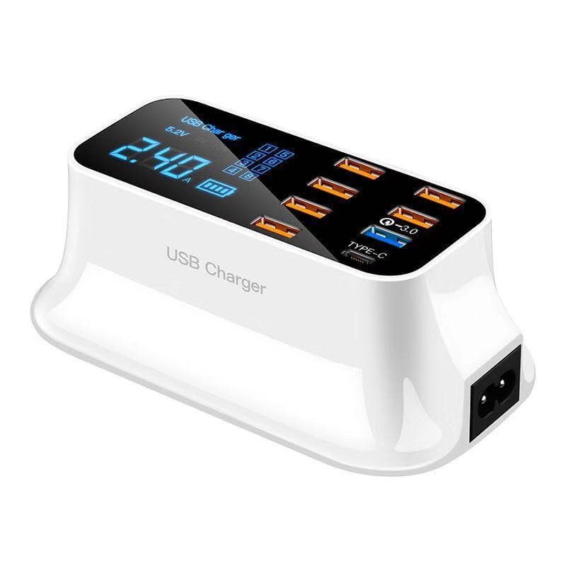 Carregador USB Rápido 3.0 com 8 Portas e Visor LED