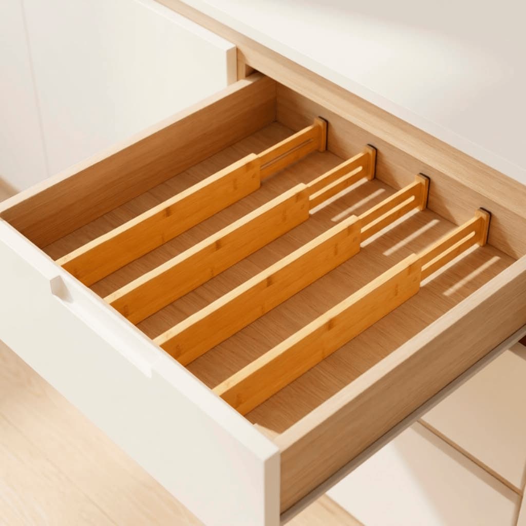 Kit 4 Divisórias De Gaveta Ajustável Bambu Organizador Cozinha Closet Banheiro Multiuso Nicho