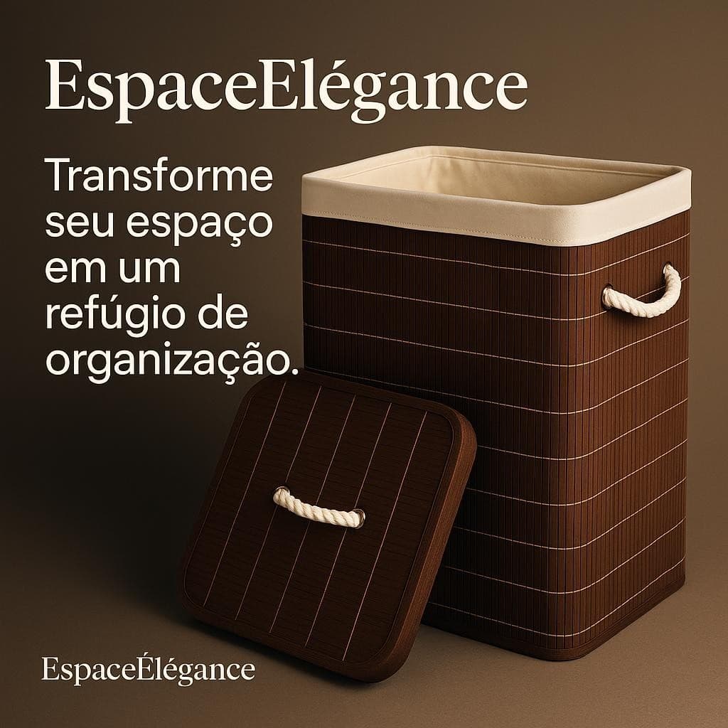 Cesto Organizador Bambu Grande 70 Litros  com Tampa e Alças Marrom  Ambientes decoração sustentável.