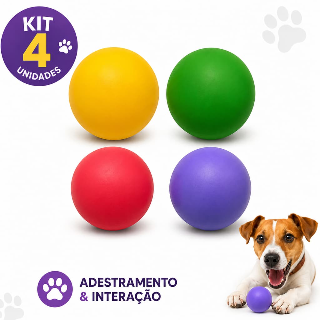 KIT 04 Brinquedos Pet Bolinha Modedor para Cachorro Adestramento
