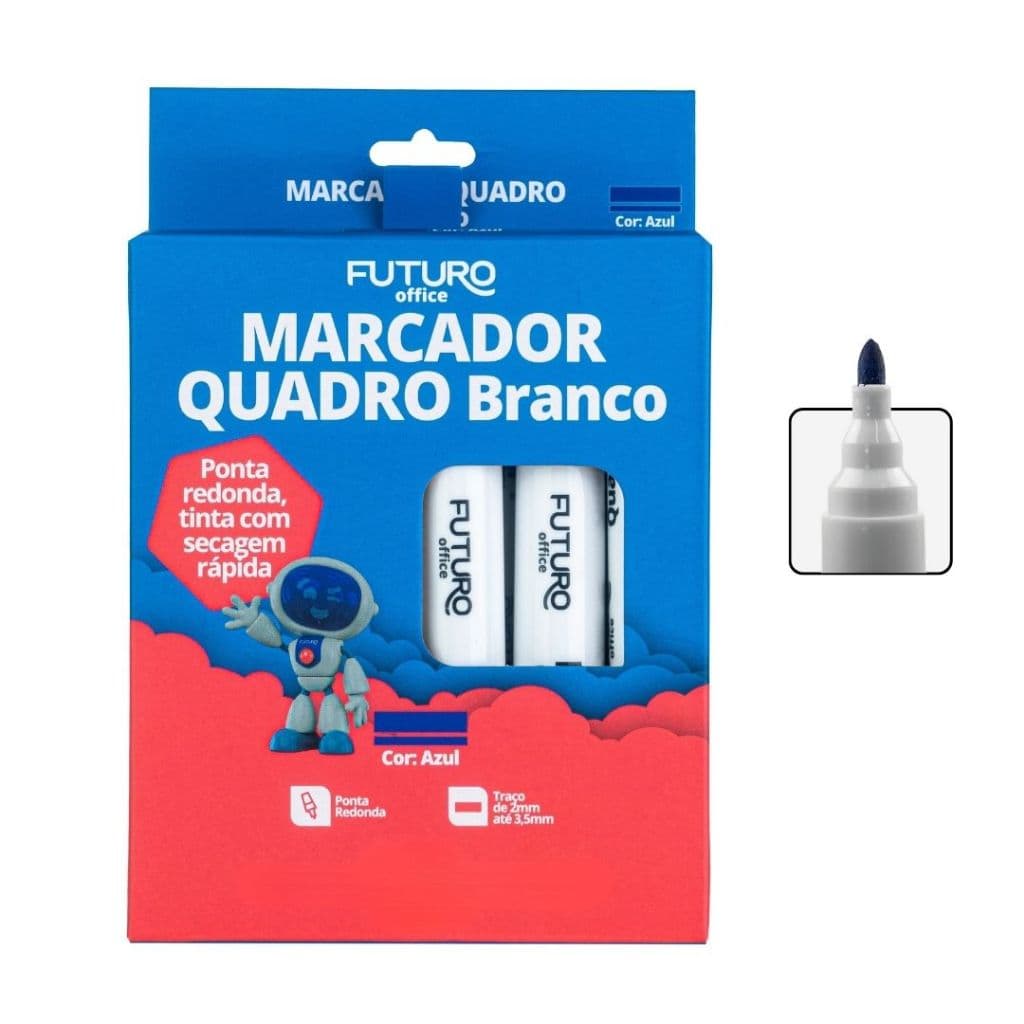 Kit 10 Marcadores Caneta Pincel Apagável Para Quadro Branco Nas Cores Azul e Preto