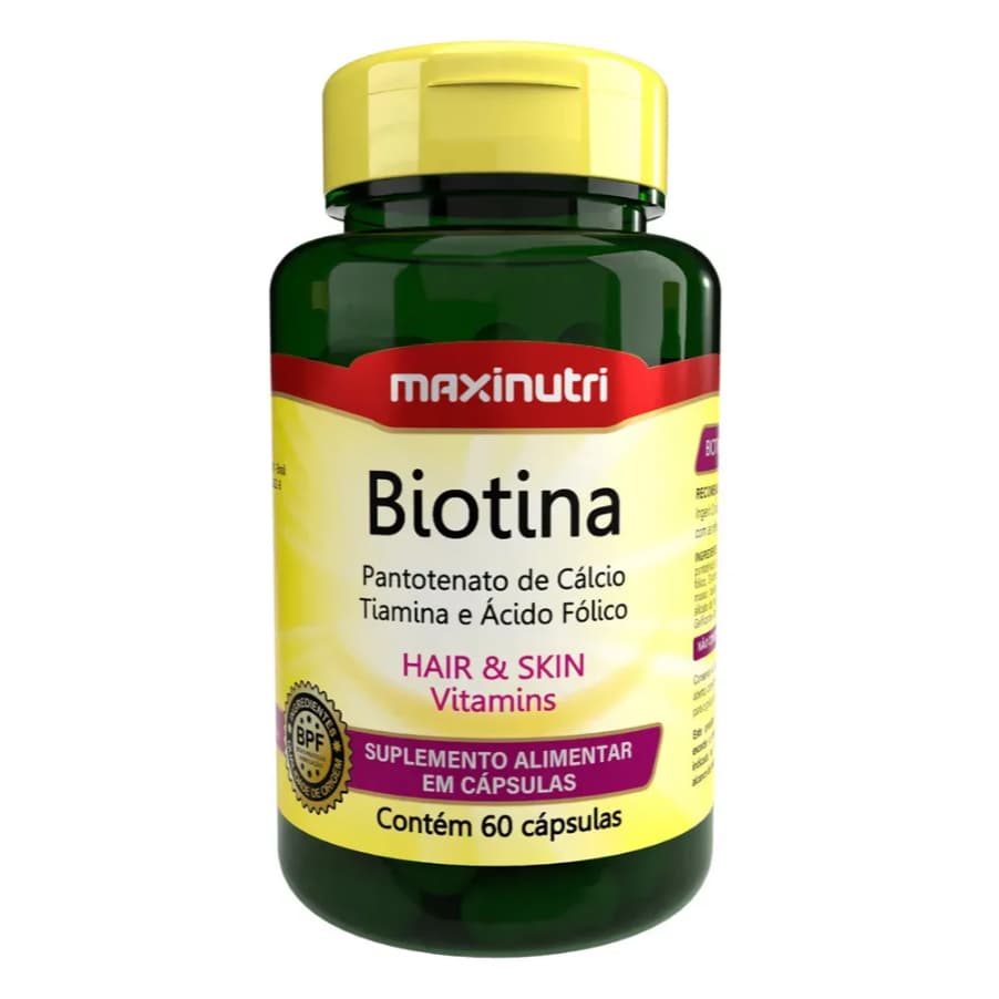 Biotina Plus + Vitamina B1 e B2 + Acido Fólico 60 Cápsulas - Maxinutri