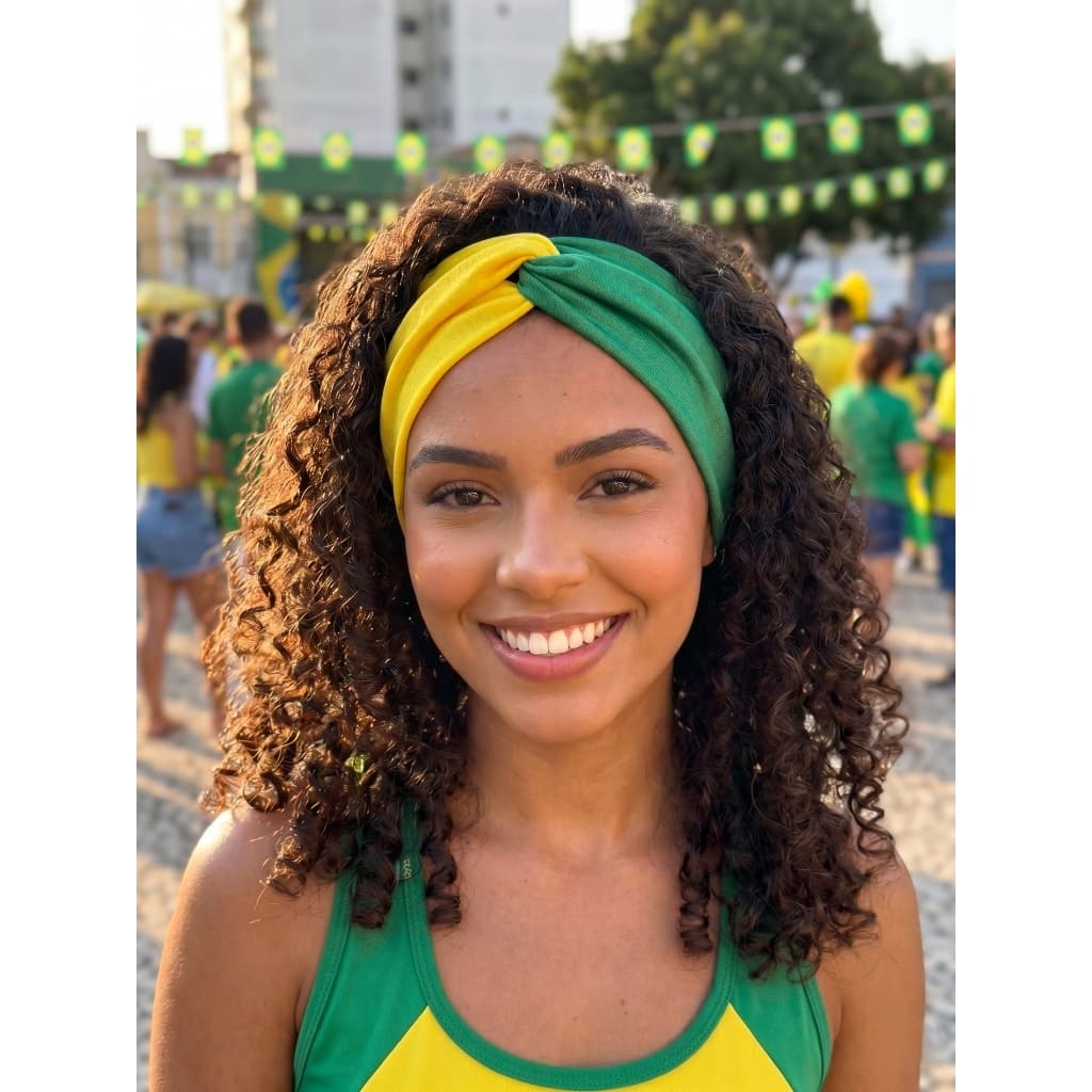Kit com 3 Faixas Turbante Brasil Feminina Verde/Amarelo E Azul/Branco Premium