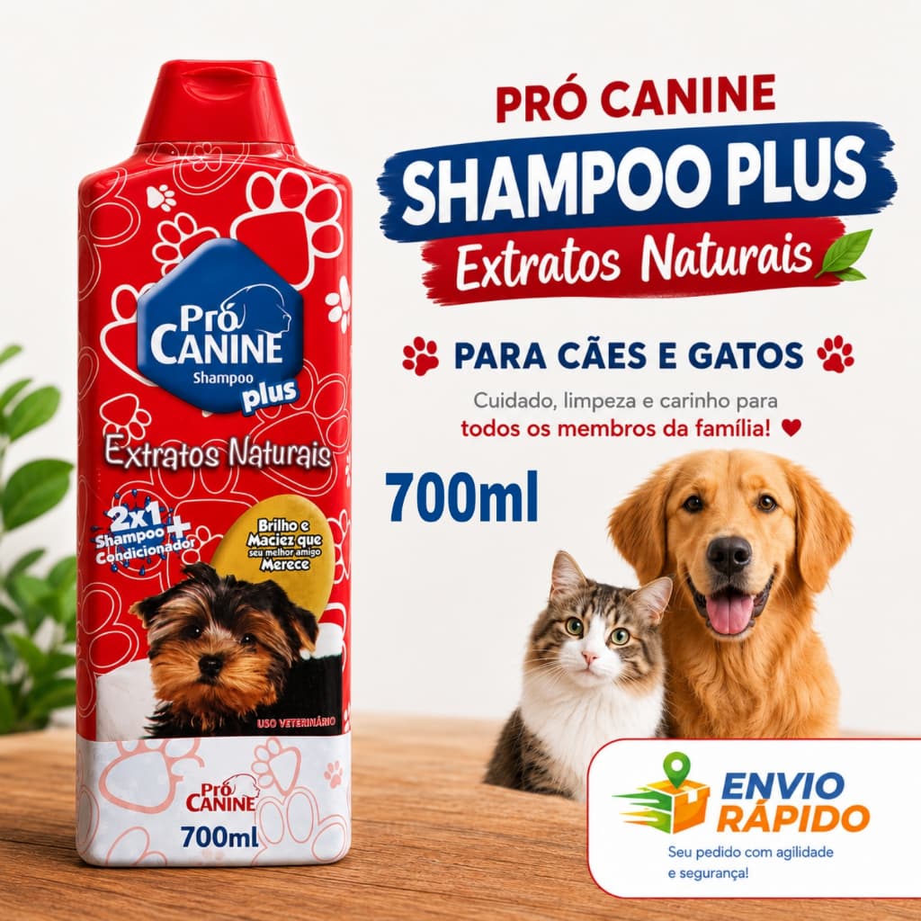 Shampoo Pro canine 700ml para Cães e Gatos 2 em 1