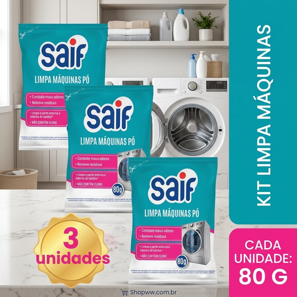 Kit 3 Limpa Maquina de Lavar Roupa Saif 80g Limpa Tira Odor Higieniza