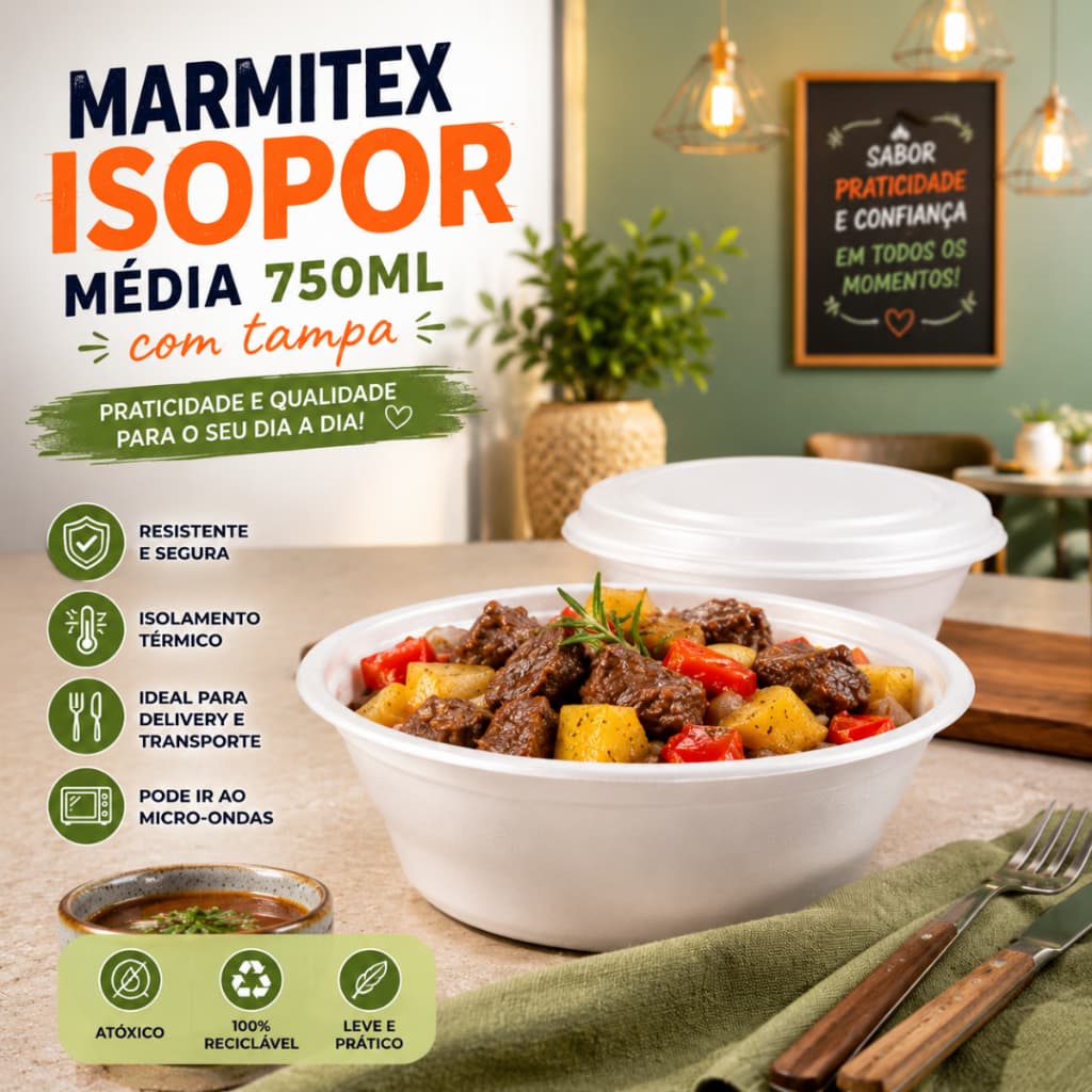 MARMITEX ISOPOR MARMITA QUENTINHA 750ML MÉDIA COM TAMPA