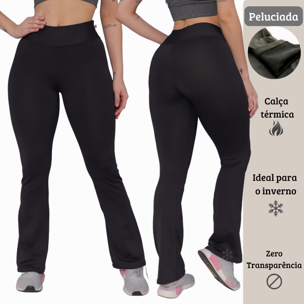 Kit 2 Calça Legging Flare Flanelada Peluciada Grossa Zero Transparência Calça Inverno