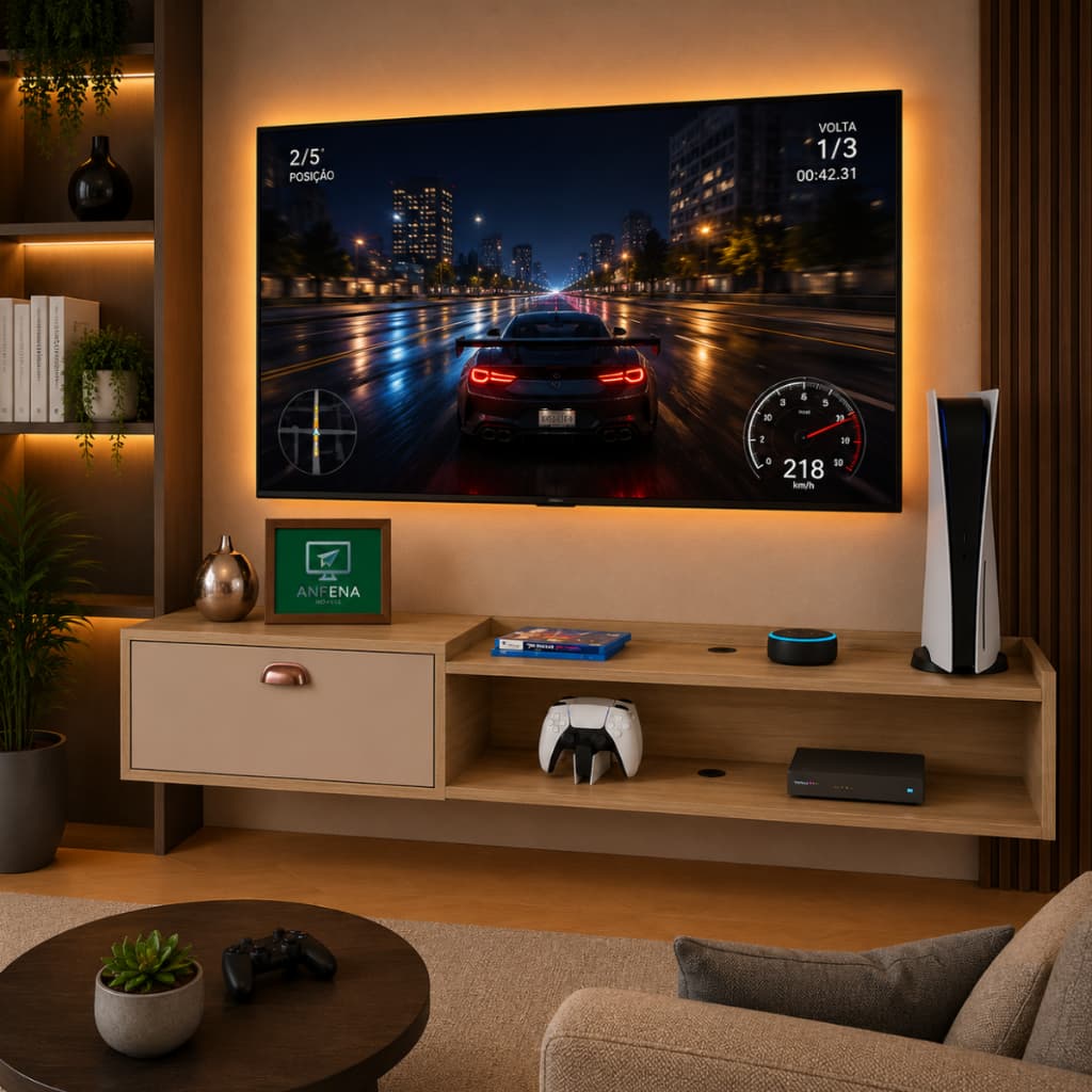 Rack Bancada TV Até 60 polegadas 180 150 120 /90 cm Suspensa Com Porta Sala Escritório Quarto Parede Denver