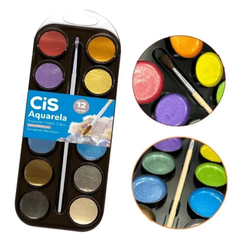 Estojo Aquarela Metálica Cis Com 12 Pastilhas