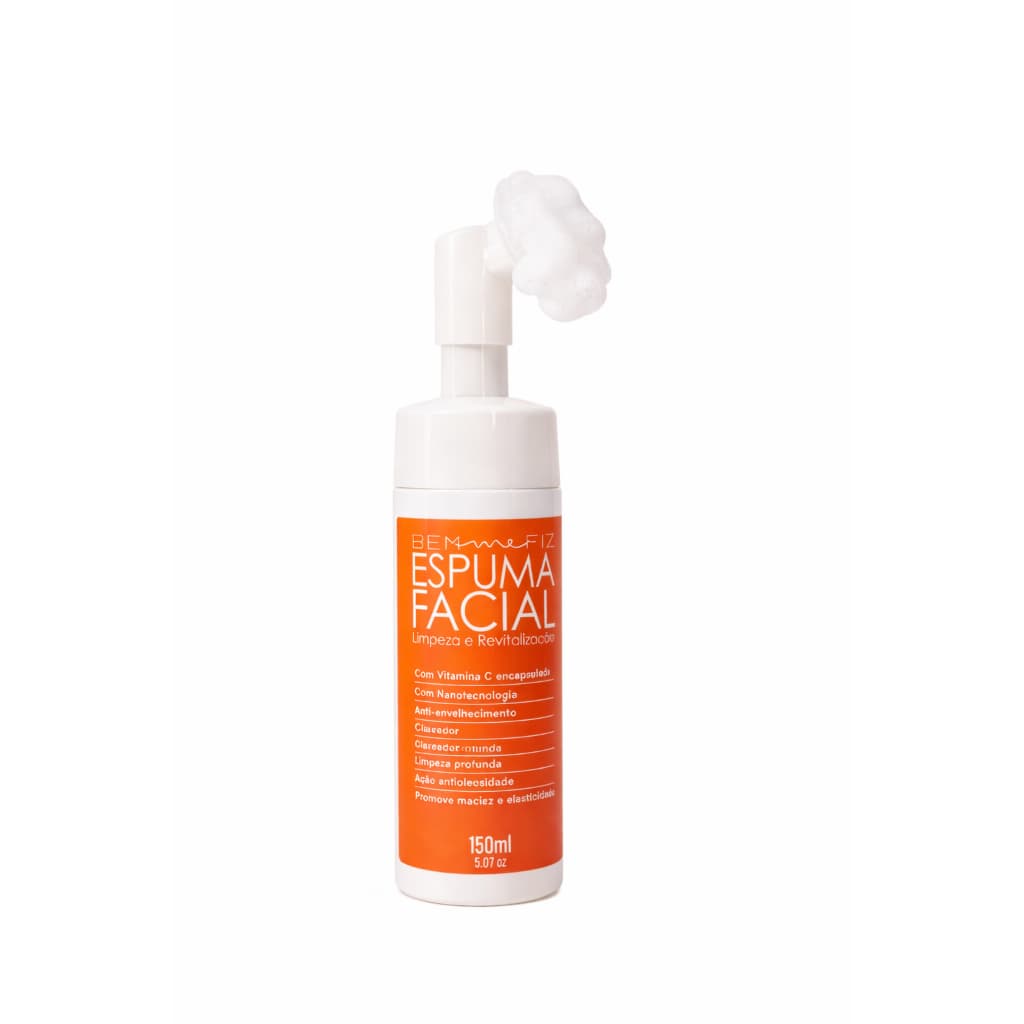 Espuma Facial VitaminaC Limpeza Profunda Oleosidade Clareadora Escova Silicone 150ml Pele Sensivel