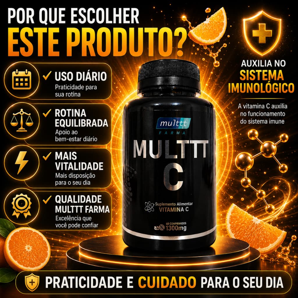 Multtt Vitamina C 1300mg 60 Comprimidos Suplemento Alimentar Imunidade Antioxidante Energia Rotina Diária
