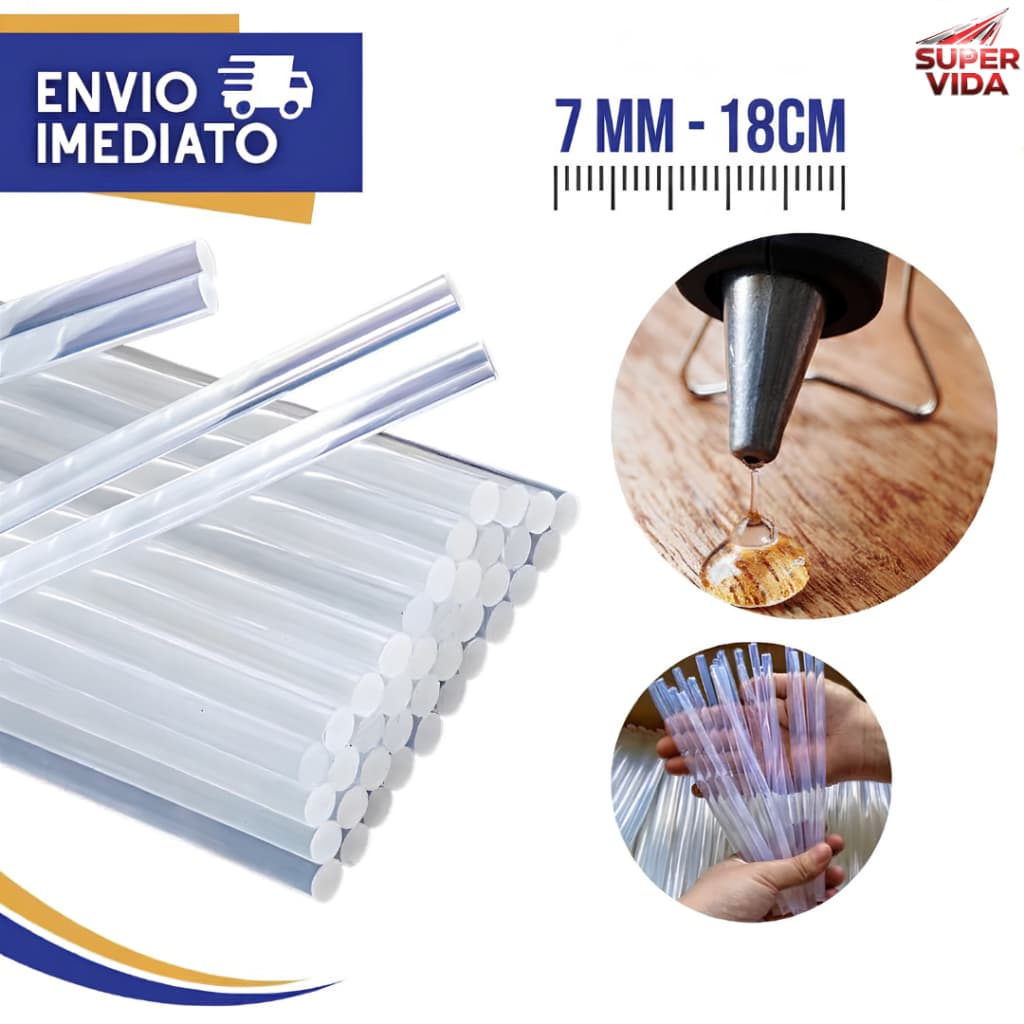 Bastões de Cola Quente 7mm x 18cm EVA Transparente Inodoro 9 Peças para Artesanato e Reparos