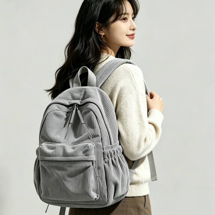 Mochila Veludo Grande Feminina Estilosa Cor Com Zíper 6034-41