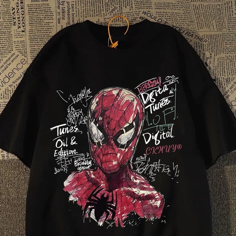 Camiseta Camisa Anime Aranha Estilo Desenho Sketch e Grafites Preto Unissex Algodão Premium