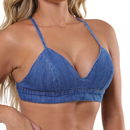 Cropped Top Jeans Lycra Regulavel Ajustavel Feminina Tecido Respiravel