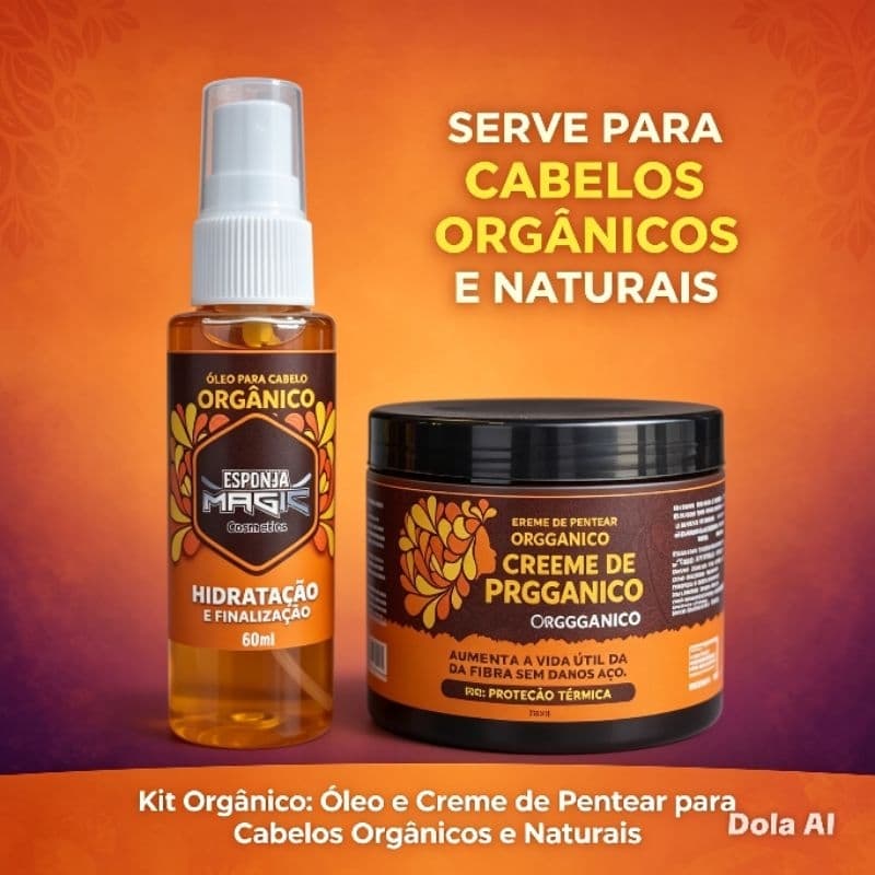 KIT ORGÊNICO PARA FIBRAS ESPONJA MAGIC - CREME PARA PENTEAR + OLEO ORGÂNICO