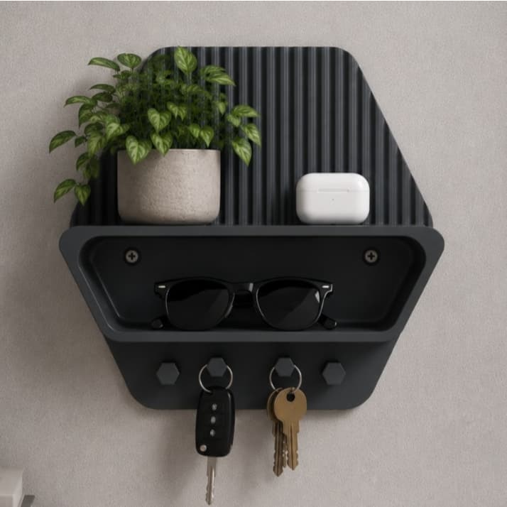 Porta Chaves Decorativo de Parede Organizador Moderno com Prateleira e Suporte para Óculos