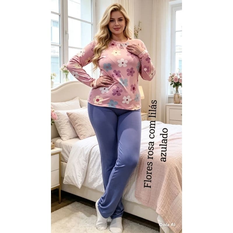 Pijama feminino plus size inverno/ Pijama inverno plus size/ Pijama longo plus size.