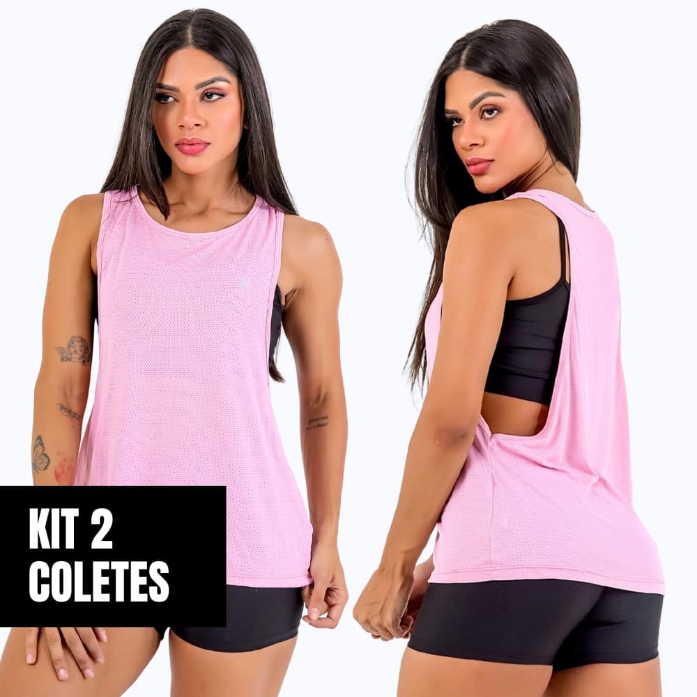 Kit 2 Regatão Fitness Colete Solto Cavas e Tecido Respirável Poliamida Regata Proteção UV Minay