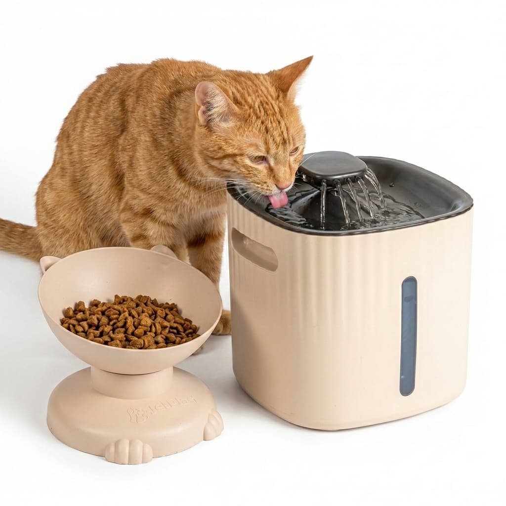 Fonte de Água para Gatos Elétrica Silenciosa Jelplast Kit com Comedouro Elevado