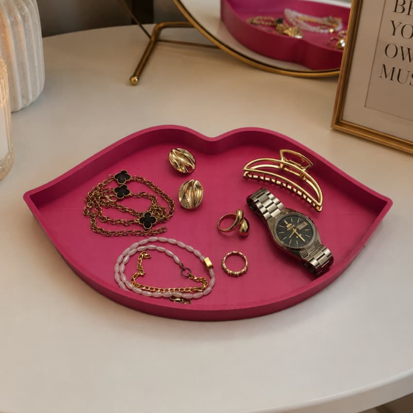 Pulseira Organizador De Jóias Clínica Dentista Bandeja Forma De Lábio Cosméticos Ornamento De Mesa