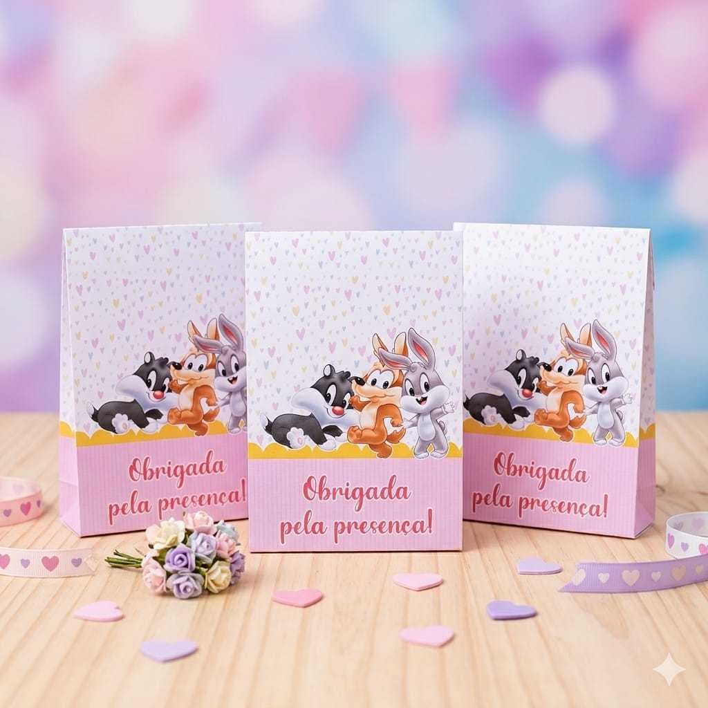 BABY LOONEY TUNES ROSA Plaquinha de Agradecimento de Centro de Mesa