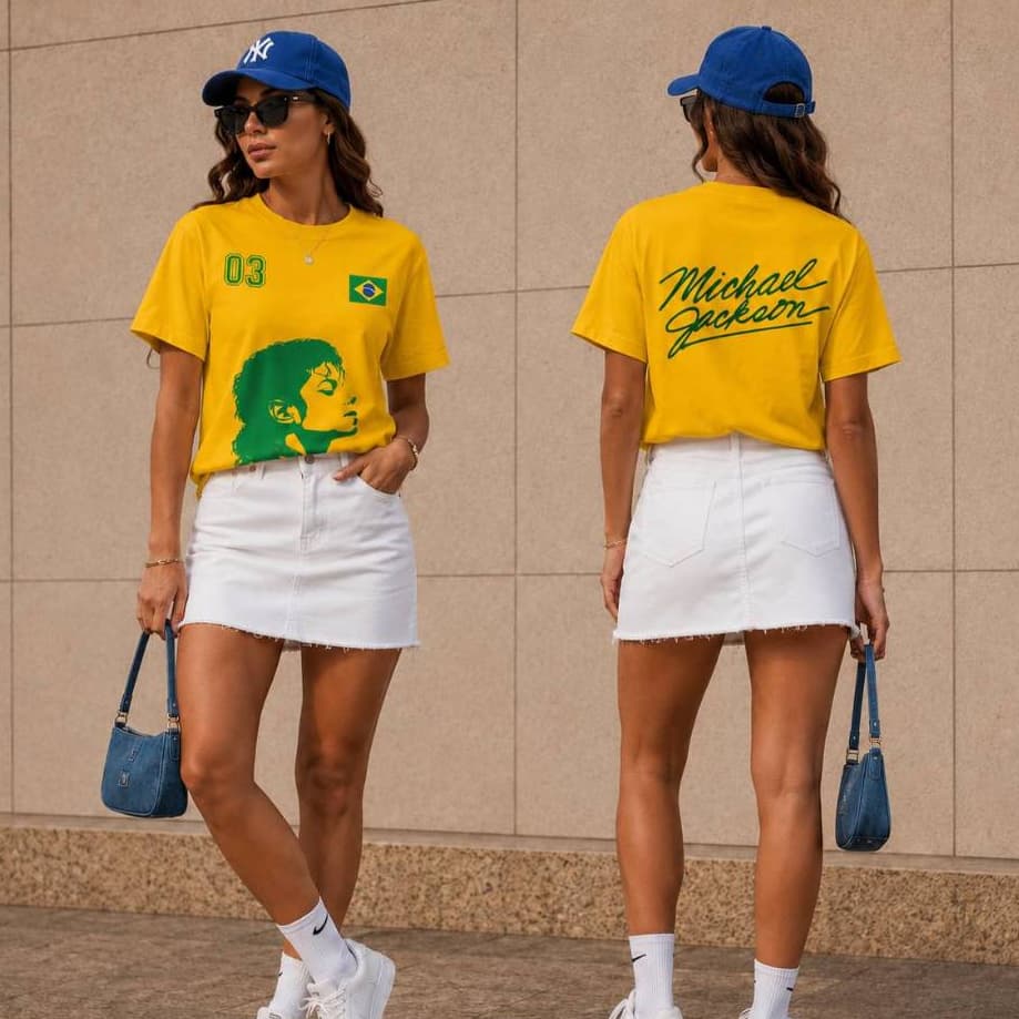 Camiseta Brasil Michael Jackson Copa Do Mundo Camisa 100% Algodão Unissex Envio Rapido