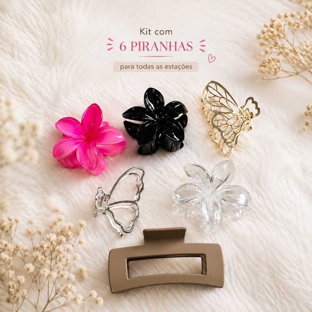 Kit 6 Piranhas Presilhas de Cabelo Outono/Inverno Primavera/Verão Flor Metal Prata Dourado Elegante