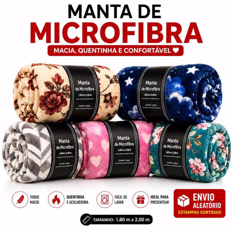 Manta Cobertor Casal 2.00 x 1.80 Microfibra Estampada  Quentinha Inverno
