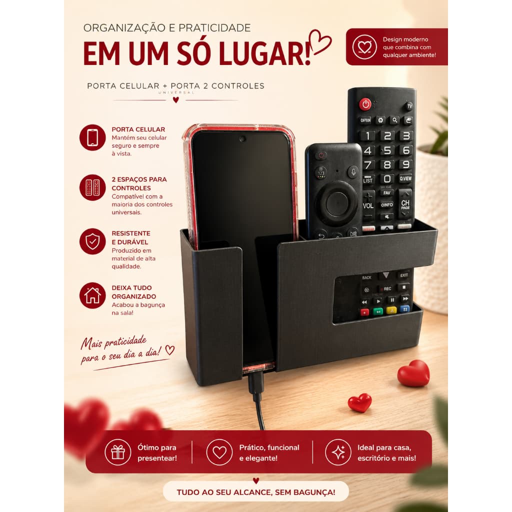 🏠 Organizador Suporte de Parede Multiuso – Porta-Celular e Controle Remoto -2 opçõesde cores - (Envio em 24H)