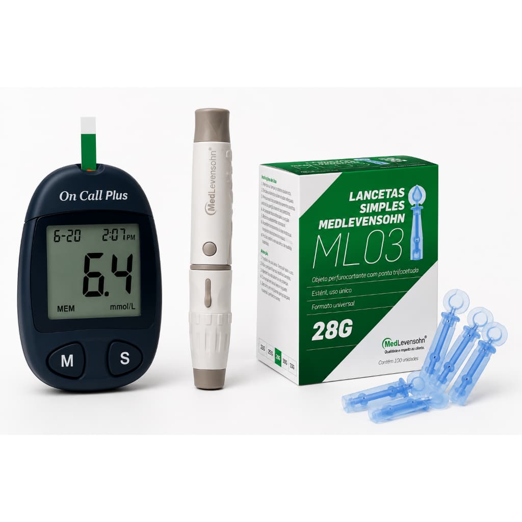 Kit Monitor de Glicemia + Caneta Lancetadora + 100 Lancetas