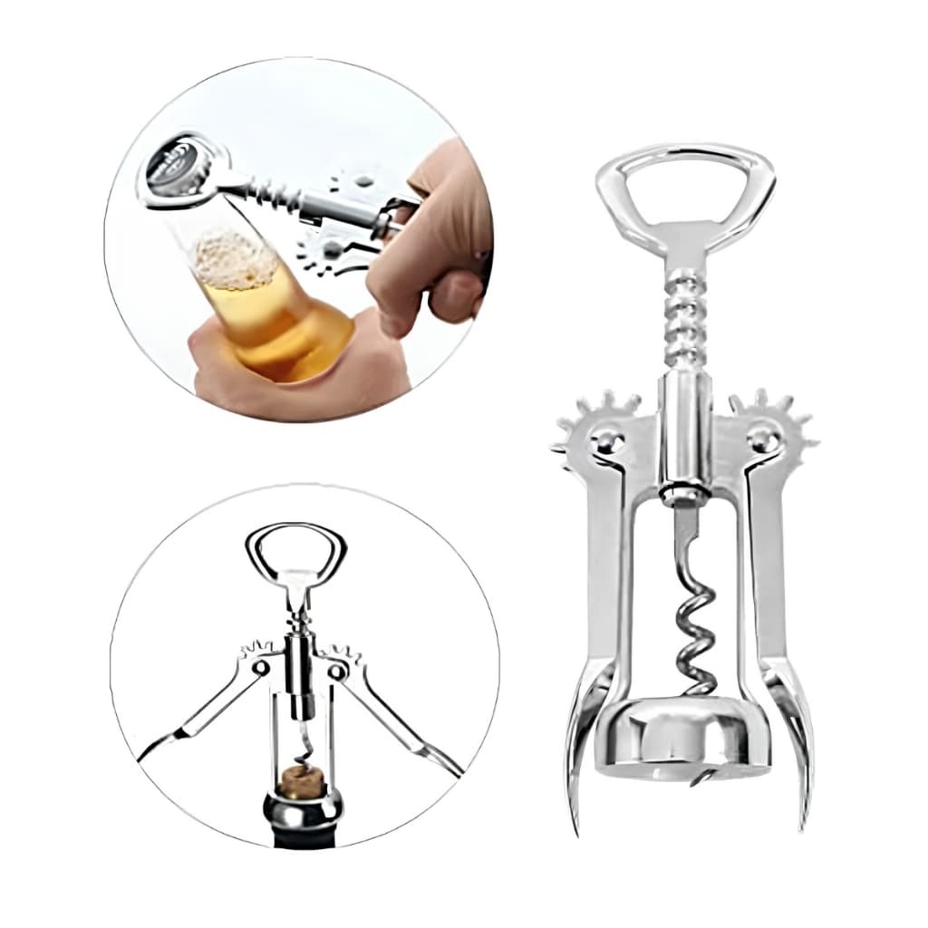 Saca Rolhas Abridor Inox Dupla Haste 2 em 1 Compacto Sofisticado Presente