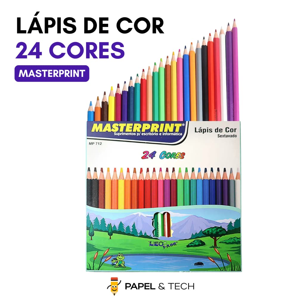Lápis de Cor 24 Cores Resina Masterprint Escolar Colorido