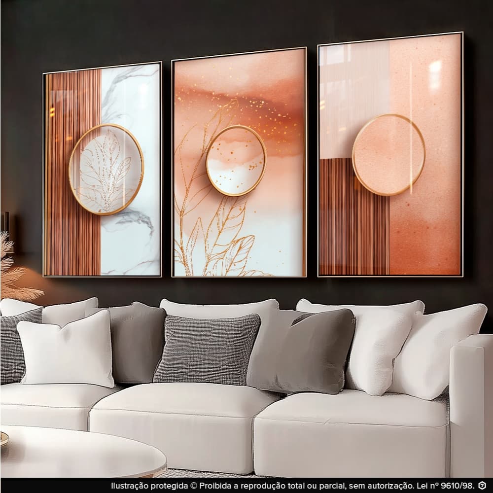 Quadros Decorativos Geométricos Elegantes Para Sala Moderna Hall 122x60