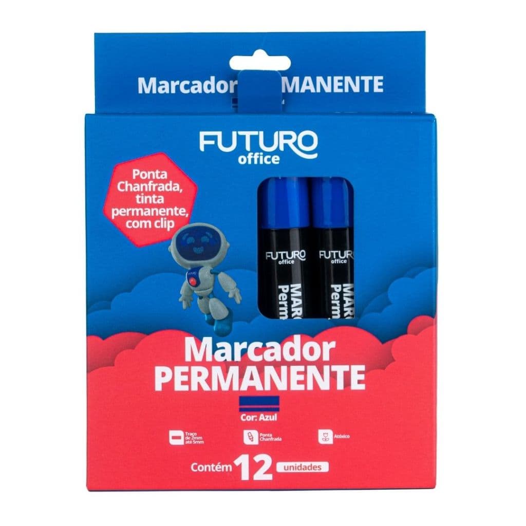 Kit Marcador Caneta Pincel Permanente Caixa com 12 Unidades Diversas Cores Azul Preto Verde Vermelho