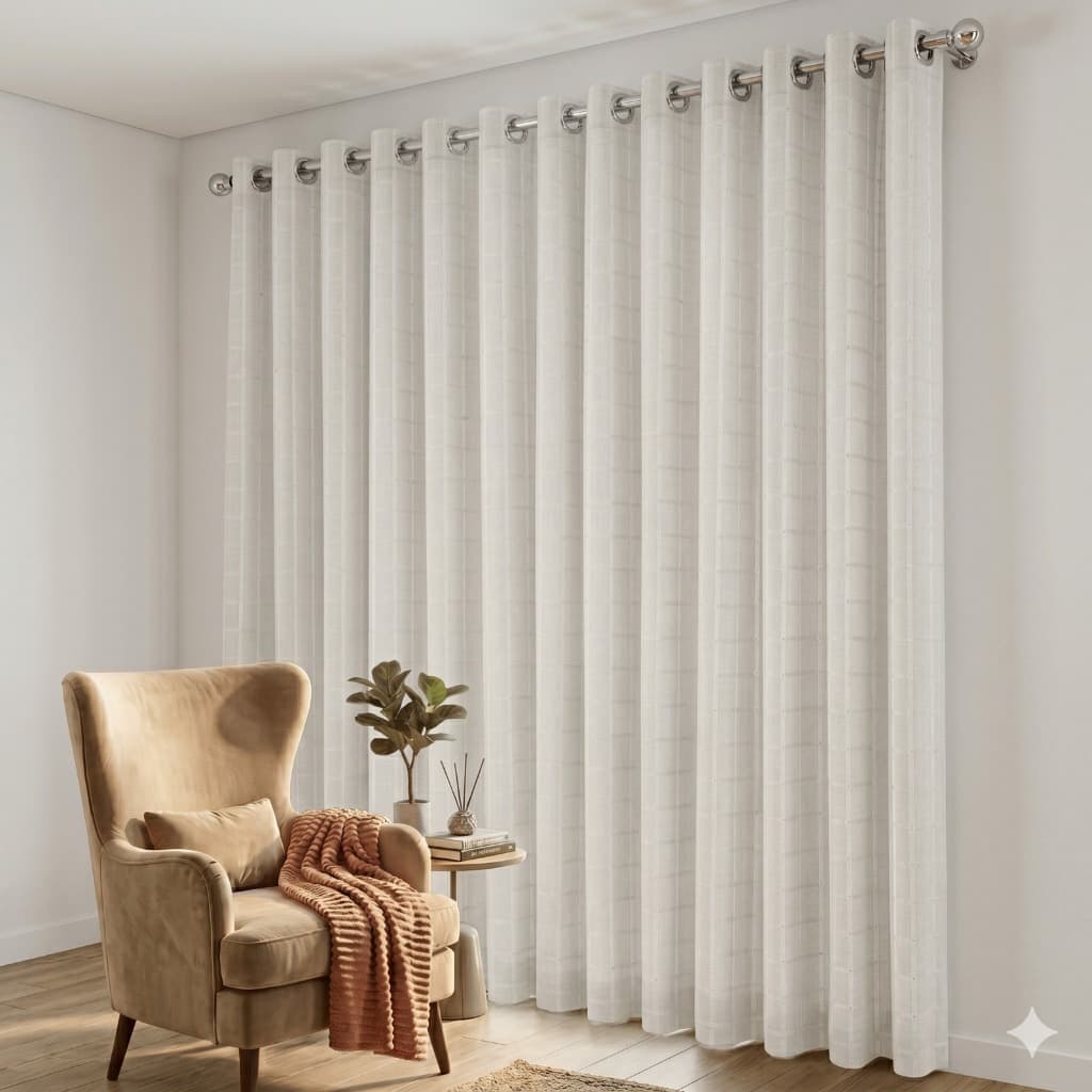 Cortina Microfibra com Voil Xadrez Para Sala e Quarto – Luxo Para Varão Simples