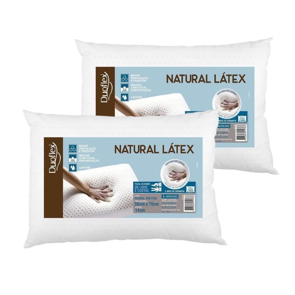 Kit 2 Travesseiros Natural Látex Baixo 14cm Duoflex Confortável e Fresco