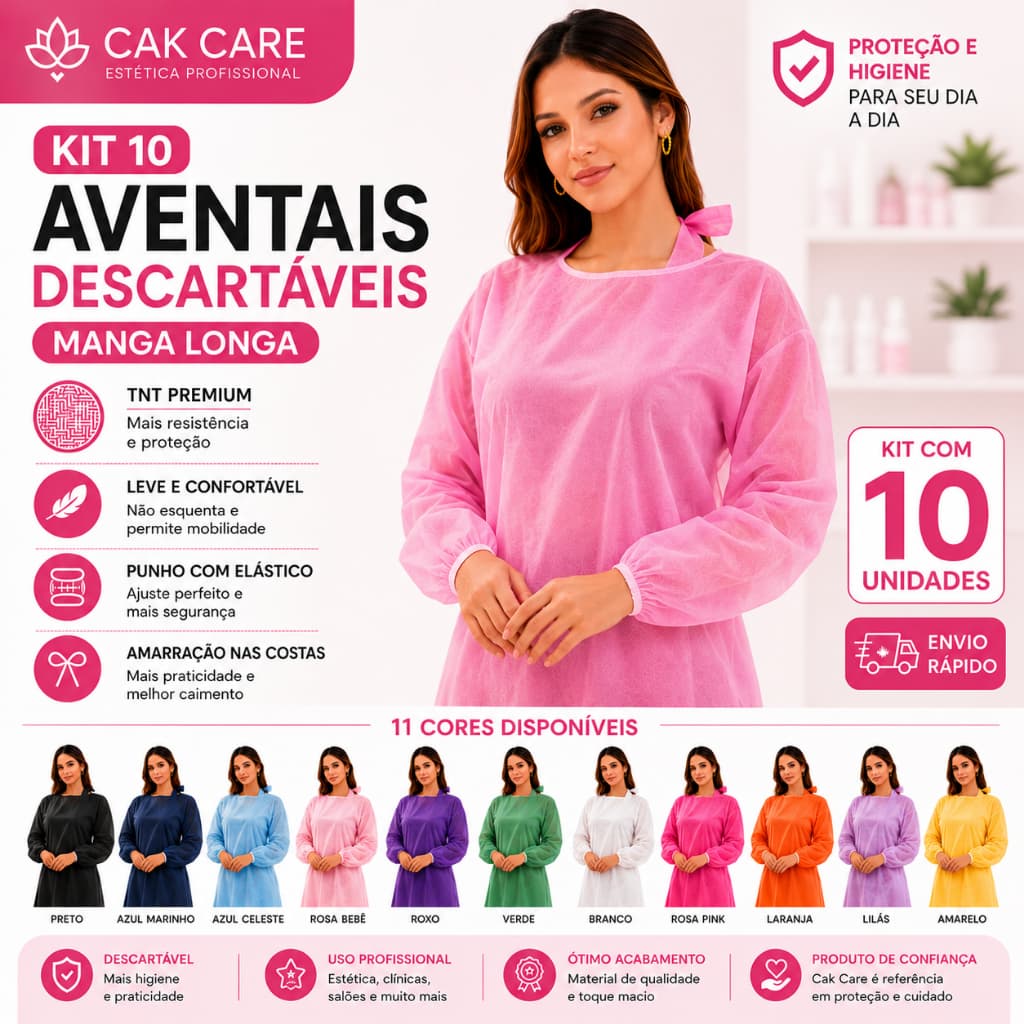 KIT AVENTAIS COM 10,5,2  MANGA LONGA DESCARTÁVEL Gramatura 30 TNT Punho Elástico Avental