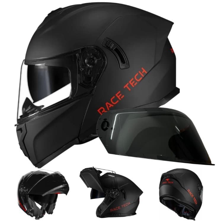 CAPACETE RACE TECH ARTICULADO VISEIRA INTERNA SIGNAL PRETO FOSCO + 2 VISEIRAS PROMOÇAO